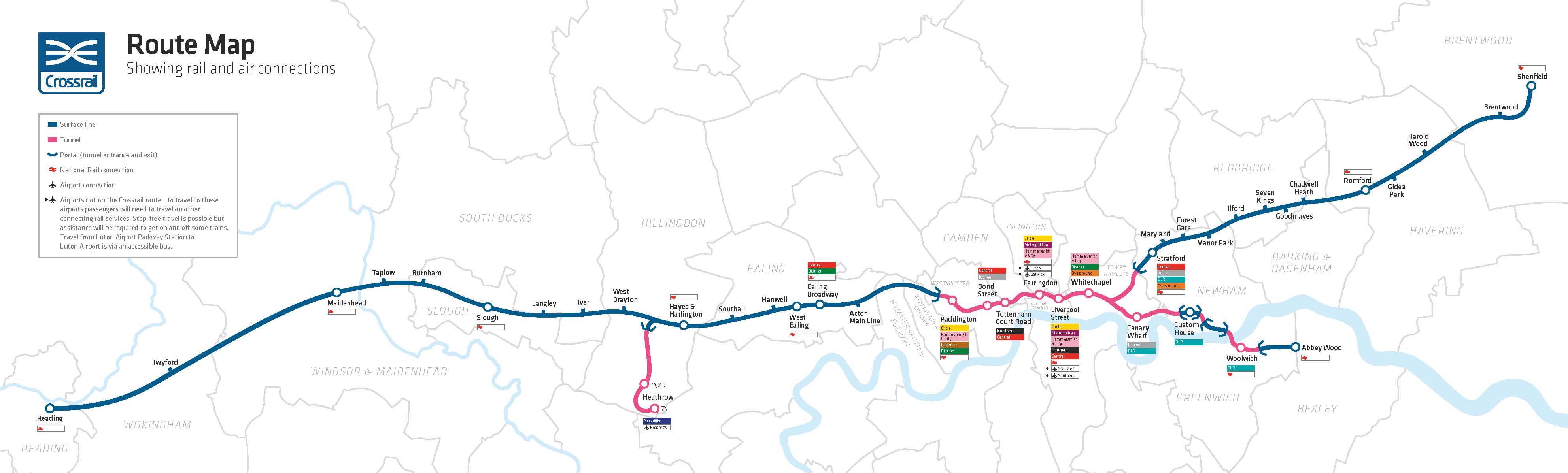 Map showing all 42 new stations for the new Elizabeth Line from Crossrail in London