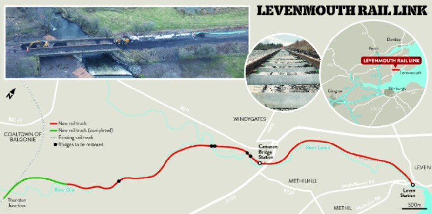 Levenmouth Rail Link Map showing rail track
